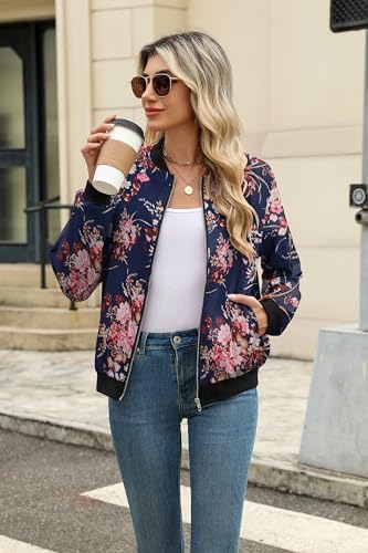 Zeagoo Women Jackets Summer Fashion Business Jackets Lightweight Floral Bomber Jackets
