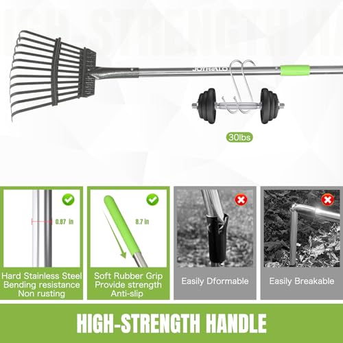 image for Joyhalo Small Leaf Rake, 8.5 Inch Wide Head with 11 Tines, Metal Garde