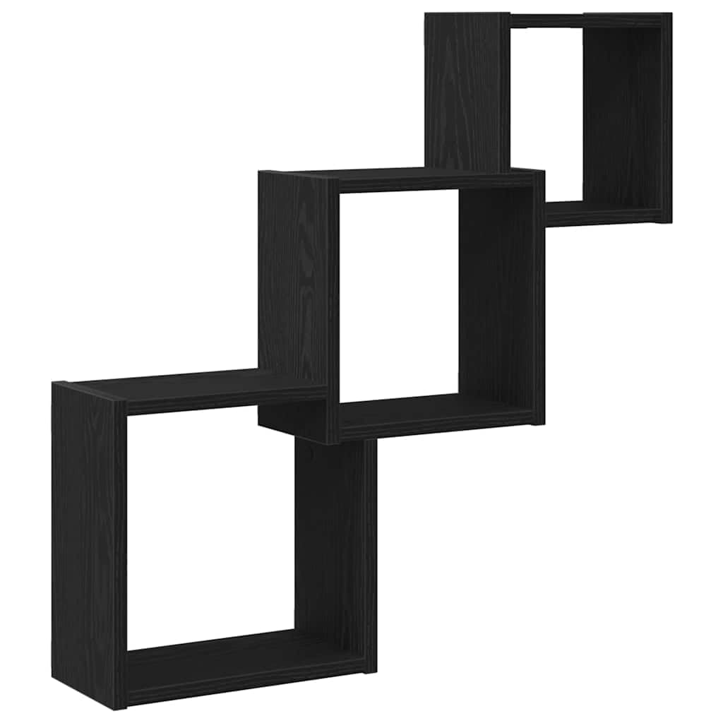 Estante de pared 68 x 15 x 68 cm, roble negro, 3 compartimentos, capacidad de carga 40 kg, material de madera, para salón, pasillo, dormitorio, cocina