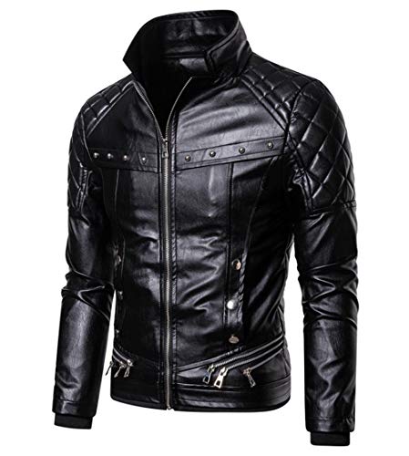 chouyatou Men's Removable Fur Collar Sherpa Lined Steampunk Faux Leather Jacket4