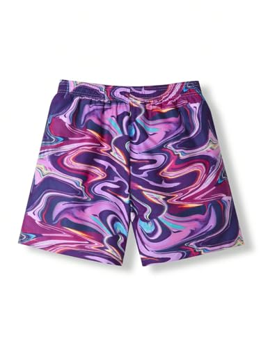 OYOANGLE Men's Marble Print Drawstring Waist Beach Board Shorts Swim Trunks with Pocket Swimwear2