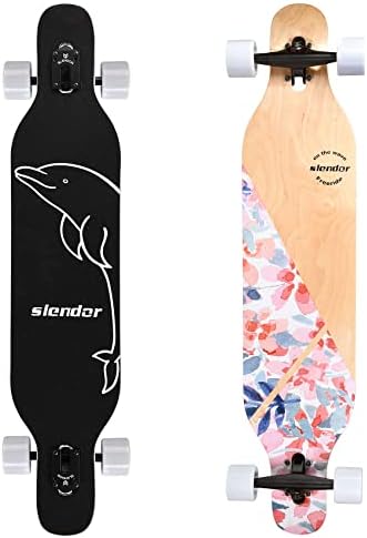 Slendor Longboard Skateboard 42 inch Drop Through Deck Complete Maple Cruiser Freestyle, Camber Concave