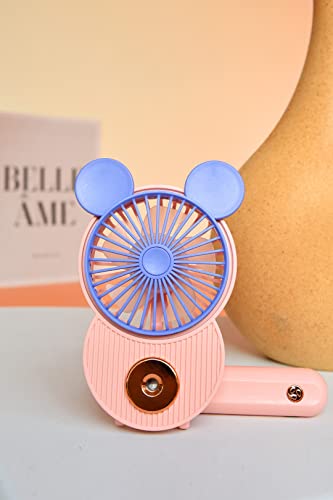 Lacovia Cute Mickey Misting Mini Fan, Handheld Portable Usb Rechargeable Fan With 3 Adjustable Speeds, Foldable Personal Fan For Travelling(Pink) #TOP5