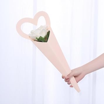 Sytalin 20 Pieces Single Flower Wrap Box Heart Shape Bouquet Flower Box Florist Wrapping Gift Box Packaging Pouch Light Pink