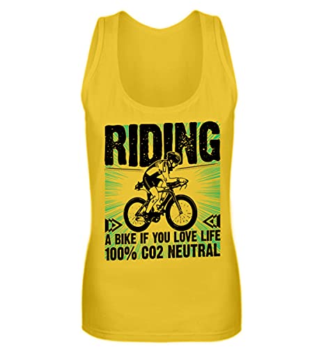 Camiseta de tirantes amarilla limón XL para mujeres que disfrutan la vida en bicicleta