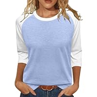 Heymiss Womens Tops 3/4 Sleeve Shirts Loose Casual Blouses Summer Tunic Tshirts Light Blue