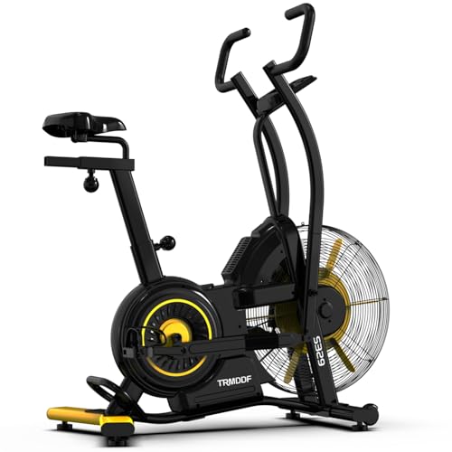 Image of Air Resistance Fan Exercise Bike, Upright Stationary Indoor Cycling Bike with Bluetooth Connection, Dual Action Handlebars and Dual-Layer Transmission System for Home Gym Cardio Training