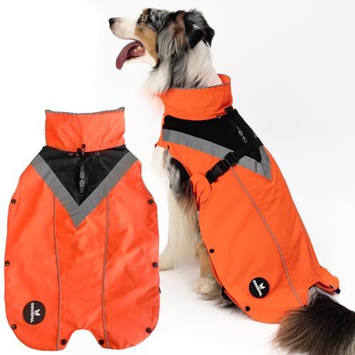 DOGOPAL 2in1 Allwetter-Hundemantel – Wasserdichter Hunderegenmantel mit herausnehmbarem Fleece – Regenmantel Hund für große, mittlere & kleine Hunde (Orange, XL)