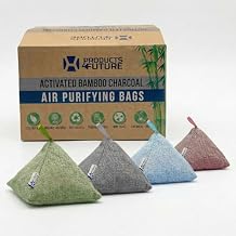 4 pack Naturally Activated Bamboo Charcoal Air Purifying Bags | Natural Home Deodorizer Bag | Charcoal Bag Odor Absorber For Pets | Odor Eliminator & Moisture Absorber Air Freshener Bag 200g Pyramid