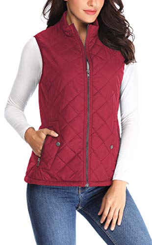 MISS MOLY Women Lightweight Quilted Padded Puffer Vest Stand Collar Zip Up Winter Outwear Gilet (Wine red, XX-Large)