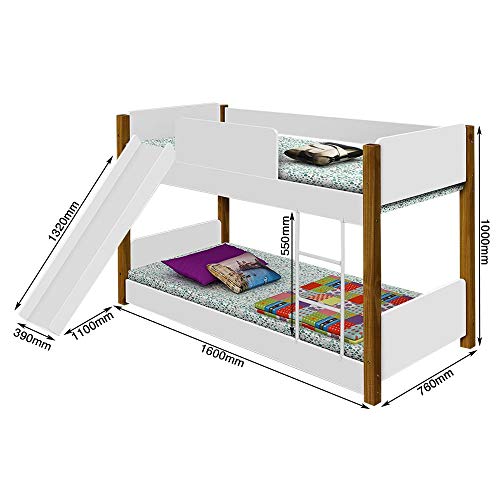 Beliche com Escorregador Infantil com Colchão Valentina Branco/amêndoa