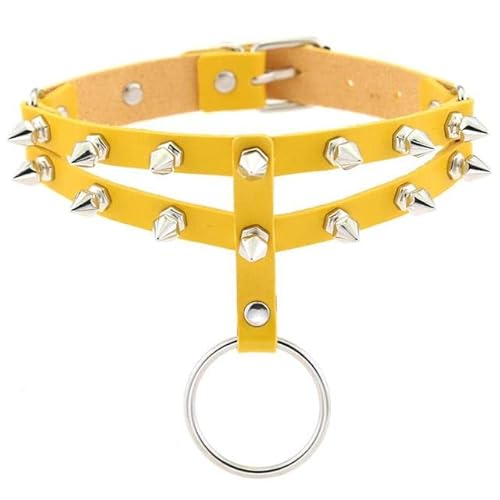 Wszjln Women's Yellow O-Round Gothic Spiked Punk Choker Collar With Spikes Rivets Men Studded Chocker Necklace Silver Color Goth Jewelry