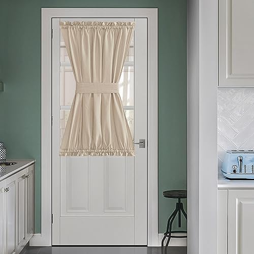 NICETOWN Glass Door Curtain Panel for French Door, Elegant Light Flitering Linen Curtains 40 inches Long for Bedroom Privacy Front Back Shade with Tie