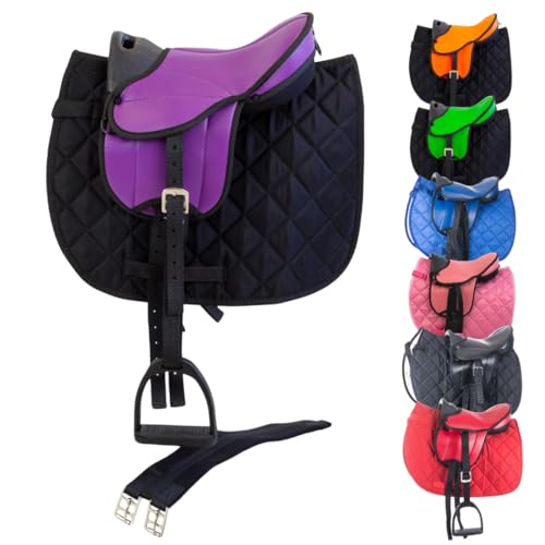 Marengos - Holzpferd Sattel Set | Sattel für Holzpferd mit Sattelgurt, Schabracke, Steigbügel & -Riemen | Sattel aus Kunstleder | Sattel-Typ Beginner in violett | Größe 12\" Marengos - Holzpferd Sattel Set | Sattel für Holzpferd mit Sattelgurt, Schabracke, Steigbügel & -Riemen | Sattel aus Kunstleder | Sattel-Typ Beginner in violett | Größe 12\"