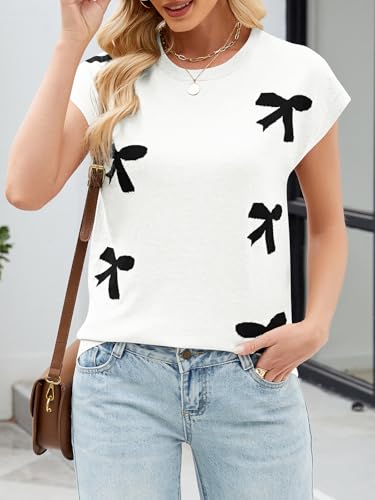 SENFURE Womens Crewneck Sleeveless Sweater Vest 2025 Trendy Cap Sleeve Bow Knit Tank Tops4