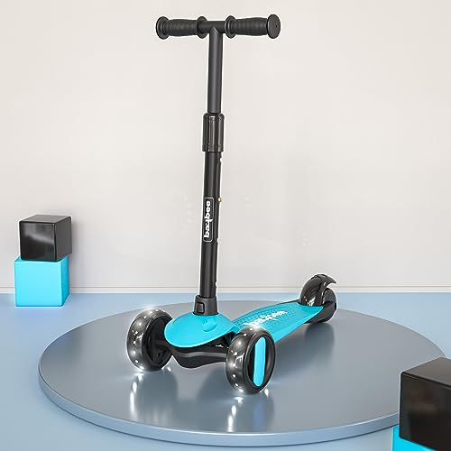 Image of Baybee Alpha Kick Scooter for Kids, Smart 3 Wheel Kids Scooter with 4 Height Adjustable Handle, Runner Scooters with Led PU Wheels & Brake, Skate Scooters for Kid 3 to 10 Years Boys Girls (Teal)