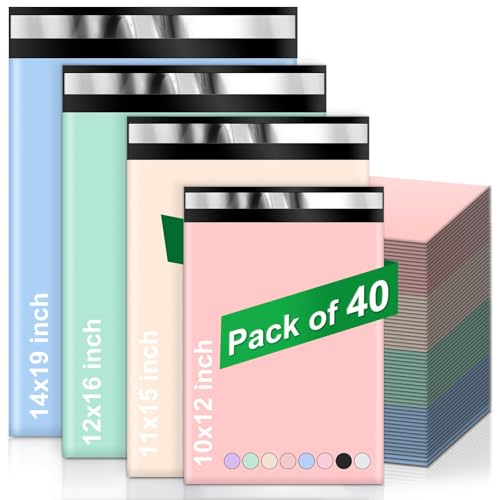 Dioxide 40pcs Versandbeutel, Bunte Versandtaschen, Wasserdichte Kuriertaschen Versandtaschen Warensendung Pakete für Versand den Versand von Kleidung, Kartons (4 Größen)