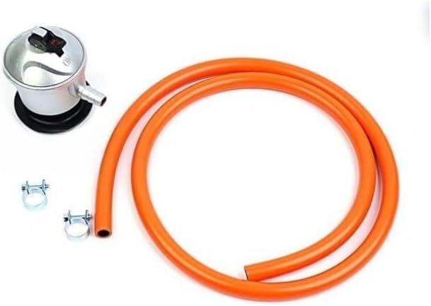 Genérico XHC BRICO - Kit Regulador Gas Butano con Valvula de Seguridad, Kit Regulador Gas, Kit regulador butano, Incluye Manguera de 1.50 Metros y 2 Abrazaderas, Compatible con Butano, Propano, GLP