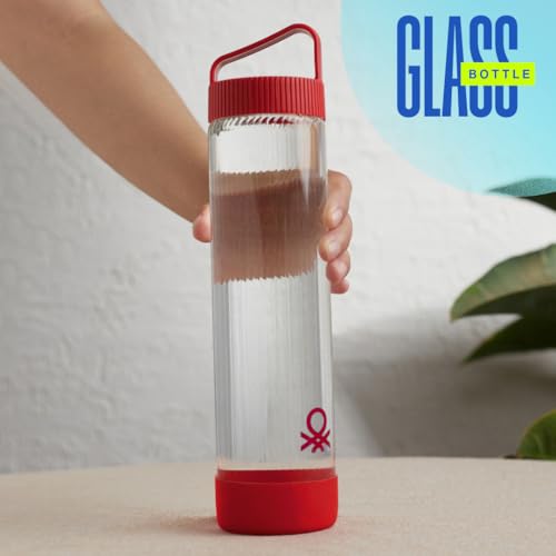Image of United Colors of Benetton 750ML Glass Water Bottle with Anti Slip Silicone Base, Leak-Proof, BPA-Free, Durable, Odor-Free, Eco-Friendly Hydration Bottle for Home, Gym & Travel