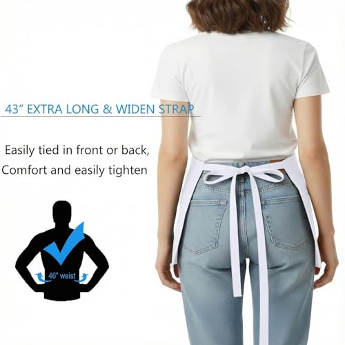 Image of BOHARERS Waist Apron with 3 Pockets - White Waitress Waiter Server Short Apron