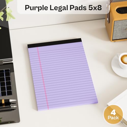 image for Nichela 4 Pack Note Pads 5 x 8 Inch Purple Small Legal Pads 5 x 8 Colo