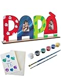 DECORAY Regalo para Papa Cumpleaños y Día del Padre - Portafotos personalizado de madera - Manualidades creativas para niños - Nombre de madera personalizado regalo papá - Kit pintura niños (Papá)