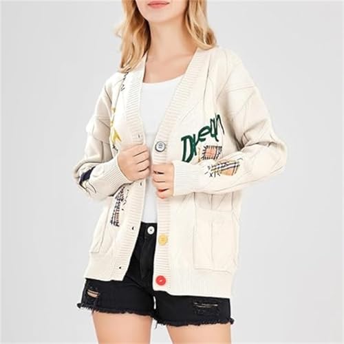 Women's Cute Knit Cardigan,V Neck Button Down Sweater Coat Outwear,Open Front Embroidered Long Sleeve Sweater with Pockets4