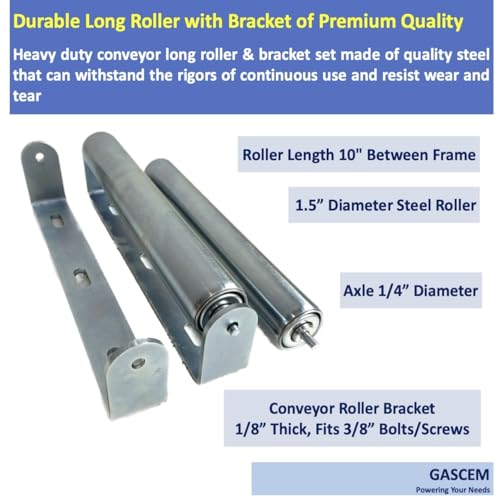 Image of Set of 2 Galvanized Steel Rollers Conveyor and Brackets l 1.5 inchO 10 inchBF Conveyor Rollers I Support Rollers for Heavy Duty Roller Stand, Woodworking Roller I Coyote Rollers for Fence I Cat Fence Roller