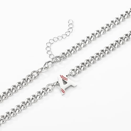 Baseball Necklaces for Boys Stainless Steel Initial Necklace with Letter A-Z 6.5mm Cuban Chain Adjustable Gifts for Men Boys 16+2 Inches