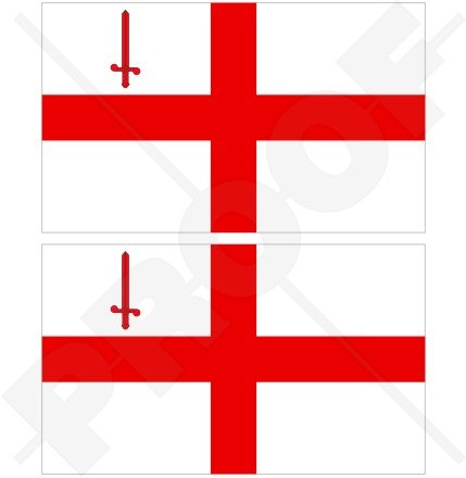 CITY of LONDON-VILLE DE LONDRES Drapeau St George's Cross Angleterre Grande-Bretagne Royaume-Uni, 100mm Vinyle Autocollants, x2 Stickers