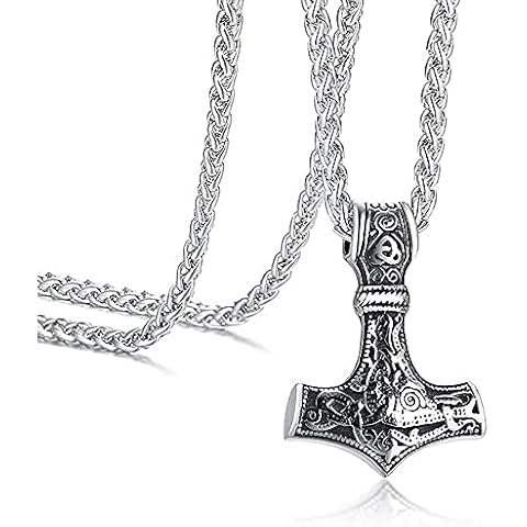 Thor's Hammer Necklace, Men's Necklace, Stainless Steel Necklace, Viking Stainless Steel Necklace, Viking Necklace, for Men, Boy Viking Norse Pendant, Silver Cover