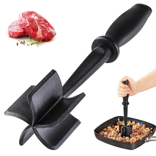 EnixwH Espatula Cocina, Utensilios Cocina, Rasqueta Cocina de Plástico 28 × 6 × 5,5 CM, Picadora Carne Resistente Calor, para Carne Picada, Carne de Res, Verduras, Puré de Patatas (Negro)