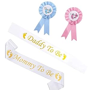 NITAIUN 4 STKS Gender Party Decoratie, 2 STKS Witte Baby Shower Sash Mummy om Sash en Papa te zijn Satijn Sash 2 Stuks…