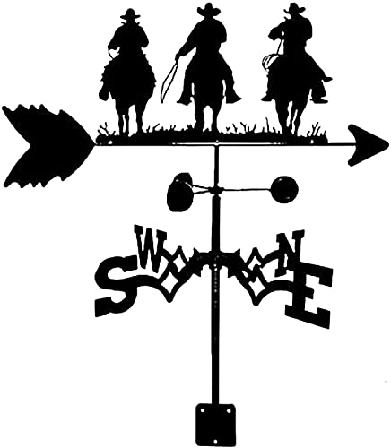 Banderuola segnavento retrò in ferro, banderuola segnavento da giardino in ferro battuto con ornamento a tre cowboy in nero satinato, indicatore di direzione del vento, staffa in metallo per esterni,
