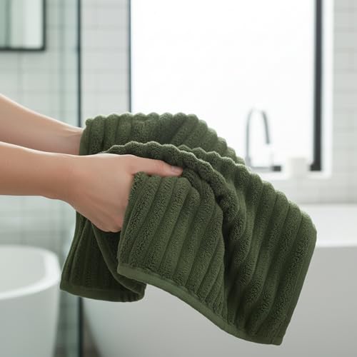 Image of 6 Pack Microfiber Hand Towels Set, 16 x 30 Inches, Ultra Soft & Highly Absorbent, Quick Dry Towels for Bathroom with Hanging Loop, Gym, Hotel and Spa(Olive Green)