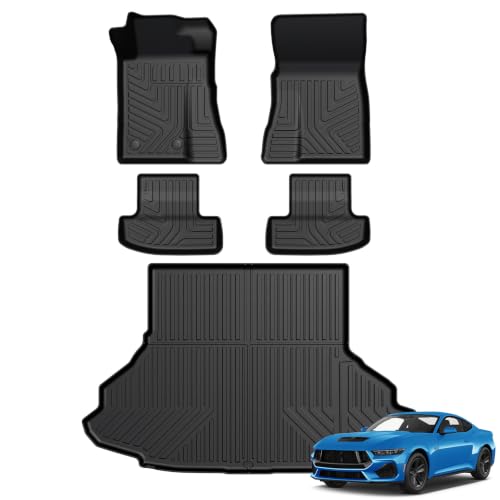 Image of Floor Mats for 2024-2026 Ford Mustang Accessories | Not for Mach-E, Full-Coverage Mats Set with Cargo Liner, 3D Custom Cargo Liner, Non-Slip Texture, Odorless TPE, Easy to Clean
