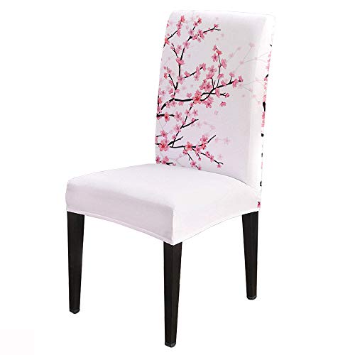 Dining Chair Covers Seat Slipcovers 6 Pack-Spring Pink Cherry Blossom Illustration,Stretch Removable Washable Chair Seat Protector For Dining Room Banquet Wedding Ceremony Hotel #TOP24