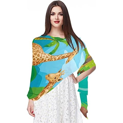 Three Giraffes Drink River Water Tropical Outdoor Long Scarf Sun Protection Gauze Kerchief Casual Scarf Shawl Wrap Scarf Cover