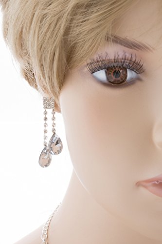 Accessoriesforever Bridal Wedding Prom Jewelry Set Crystal Rhinestone Teardrop Dangles Necklace Silver #TOP5