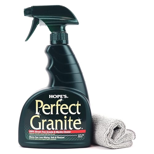 HOPES Perfect Granite & Marble Countertop Cleaner with Microfiber Cloth Stain Remover and Polish Streak-Free Ammonia-Free 22 Ounce Pack of 1 with Microfiber Cloth