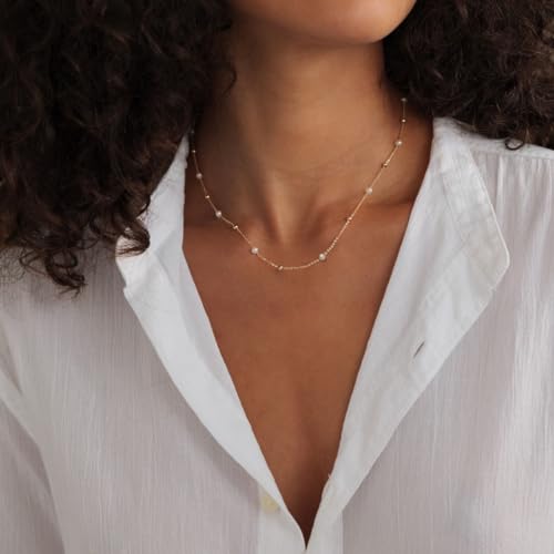 Pearl Necklaces for Women,18K Gold Plated Dainty Single Pearl Pendant Necklace Simple Pearl Choker Necklaces for Women Handmade Pearl Jewelry Bridesmaid Gifts3