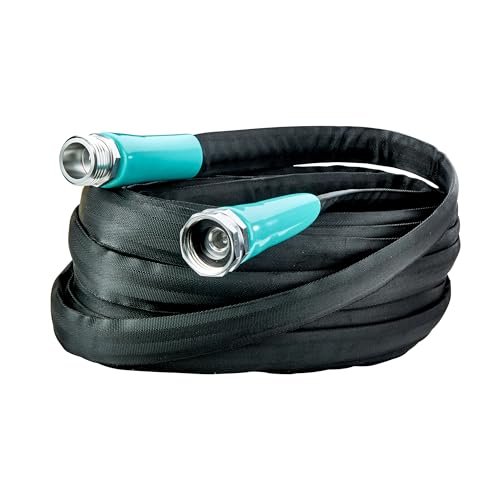 Flat Garden Hose (100 foot x 5/8 inch) Lightweight, Durable Fiber Jacket, Flexible & Kink Free, Non-Expandable Water Hose, Easy Handling in All-Weather Conditions, 700010 by New England Garden Tools
