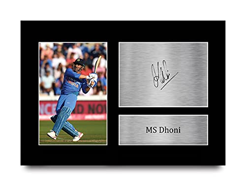 HWC Trading A4 MS Dhoni Indian Cricket Team Gifts Printed Signed Autograph Picture for Cricketer Memorabilia Fans