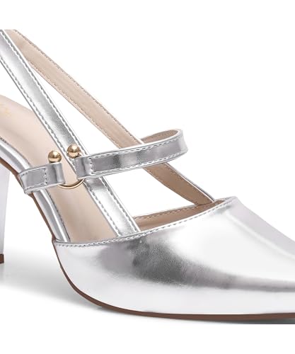 Image of JM LOOKS Slingback Pumps Elegant Dressy Heels for Women Closed Toe Pointy High Heels Wedding Bride Prom Party Evening Shoes