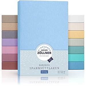 Julius Zöllner Jersey Spannbettlaken für Baby- & Kinderbett, 100% Jersey-Baumwolle, OEKO-TEX Standard 100 zertifiziert, Größe: 60x120cm / 70x140cm, 1er Pack, hellblau