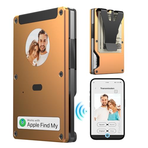 HPSH Air Wallet, Built-in Tracker Slim Smart Wallet with Money Clip, Compatible with FindMy Network(iOS Only), Anti-Theft Card Holder for Men (E-ink, E Orange)