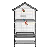 Thaookte Vogelkäfig Groß, Papageienkäfig Mit Sandschublade, Voliere Auf Rollen, Birdcage Mit 3 Sitzstangen, Vogelvoliere Mit Rollen, 80 x 60 x 167 cm, Nymphensittich Käfig, Vogelkäfig Wellensittich