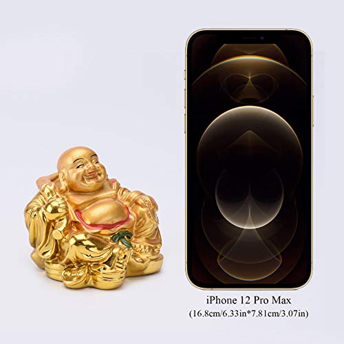 Estatua de Buda Risueño Feng Shui Resina Dorada 2.2 pulg miniatura 3