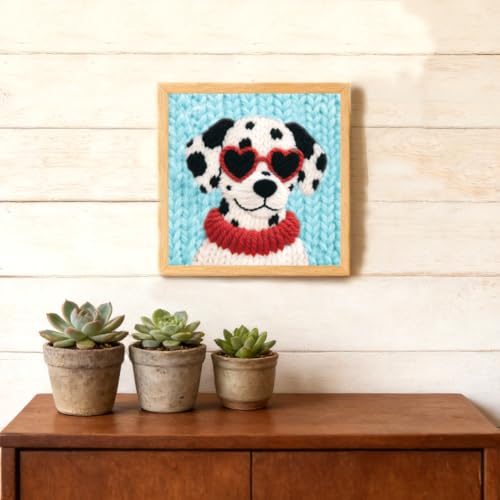 Image of BEUNITONE Dog Punch Needle Kit for Beginners, Animals Starter Embroidery Kits with Frame & Instructions, Needle Felting Kit Poke Art for Adults DIY Handmade Craft for Coasters, Bags, Clothes Decor
