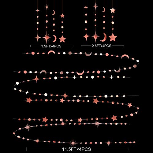 Image of Rose Gold Star Moon Party Decorations Gold Circle Dot Garland Crescent and Twinkle Little Star Streamer Banner for to The Moon Birthday Witchy Whimsical Ramadan EID Mubarak Celestial Decor Supplies